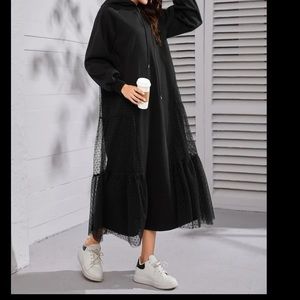 EASTER SALE !!!!! SHIN Dobby Mesh Insert Drawstring Hoodie Dress